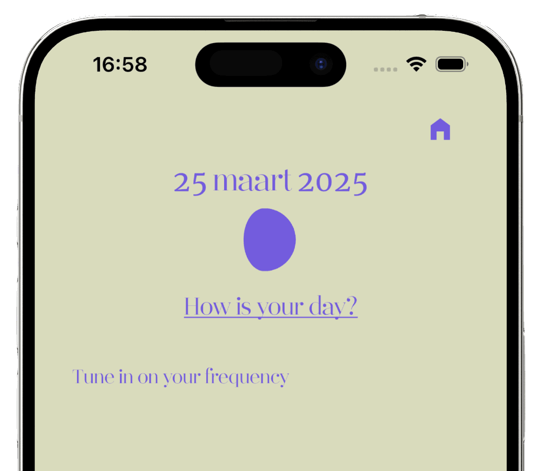 BePresent app on iPhone showing a daily journal with photos, notes and audio entries